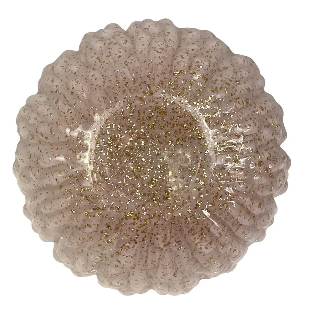 Cupcakes And Cashmere Hand Blown Glass Pumpkin Pink Gold Flecked Metal Stem 6.5”